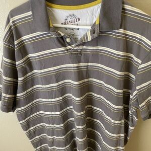 Wrangler Men's Polo Shirt in Gray and Yellow Stripes